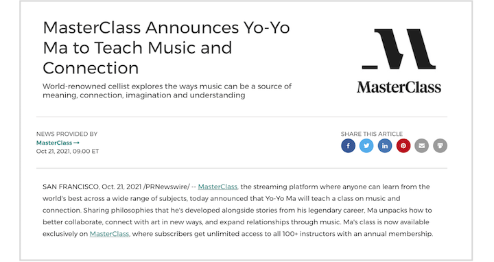 Como redactar un comunicado de prensa por ejemplo la Clase de Yo-Yo Ma en MasterClass