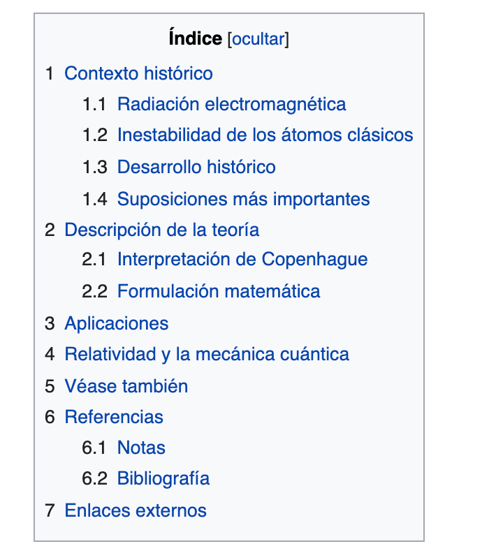 Tabla de contenidos de Wikipedia