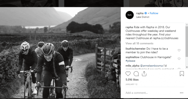 Anuncio con marketing emocional de Rapha Cycle Club usando el sentido de pertenencia