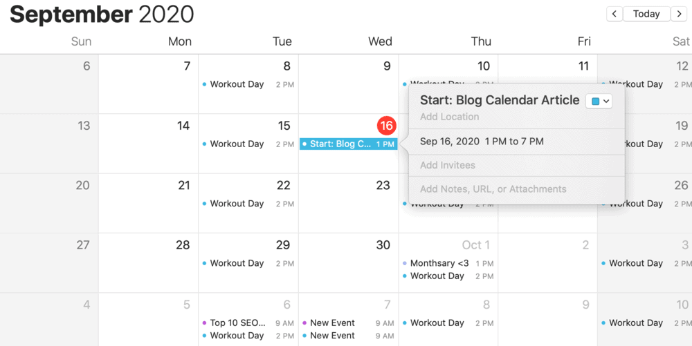 Aplicación preinstalada de Calendario en macOS